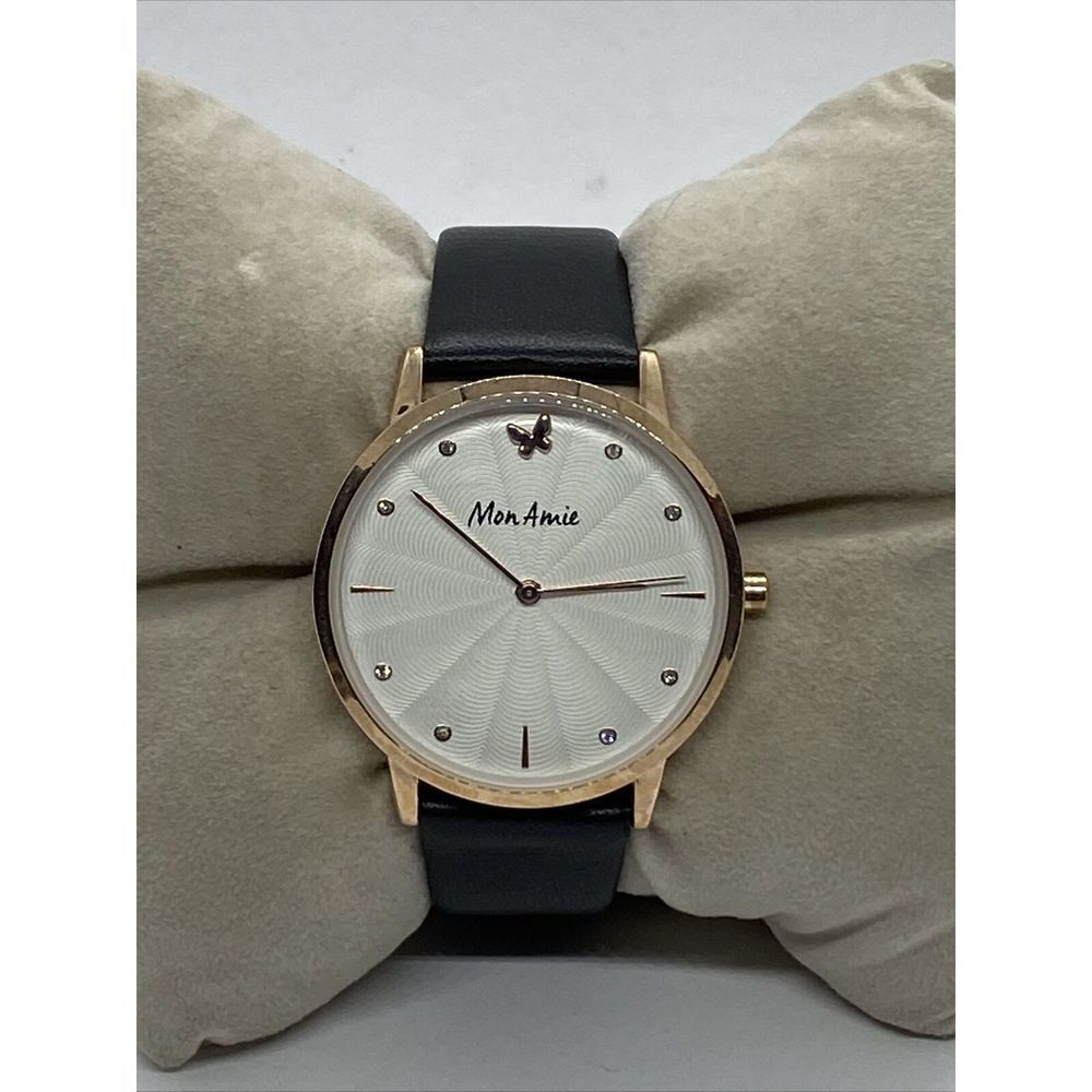 Mon Amie CBMA1004 Women's Black Leather Analog Dial Quartz Genuine Watch EY201